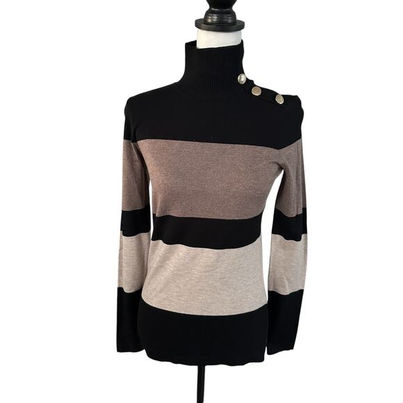 I.N.C International Concepts Mock Neck Sweater Small Black Brown Tan - Picture 1 of 4